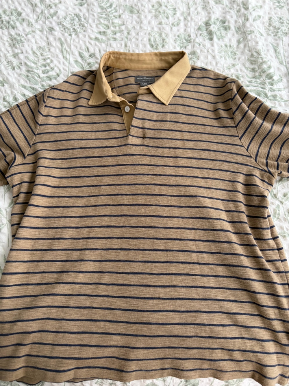 L.L. Bean Tan Polo with Navy Stripes